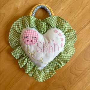 Vintage Baby Embroidered Nursery Door Hanging Gingham Quiet Please Pastel